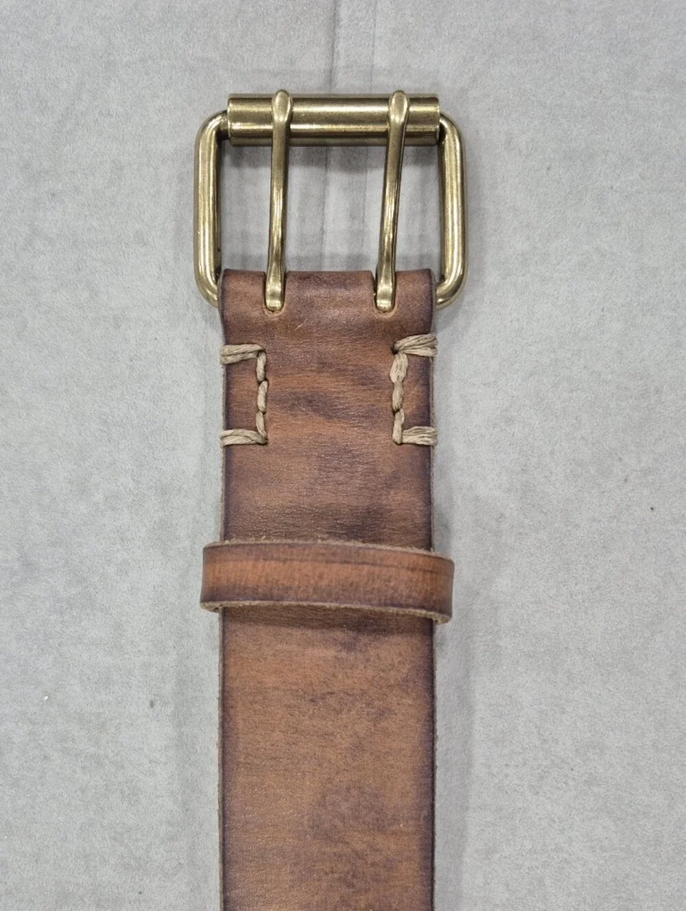 Crew belt women's Sm brown chunky distressed Italian leather solid brass buckle - Picture 2 of 13